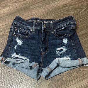 American Eagle Outfitters Distressed Dark Blue Jean Shorts